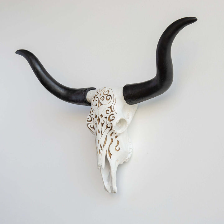 Handcrafted Faux Carved Texas Longhorn Skull Wall Art
