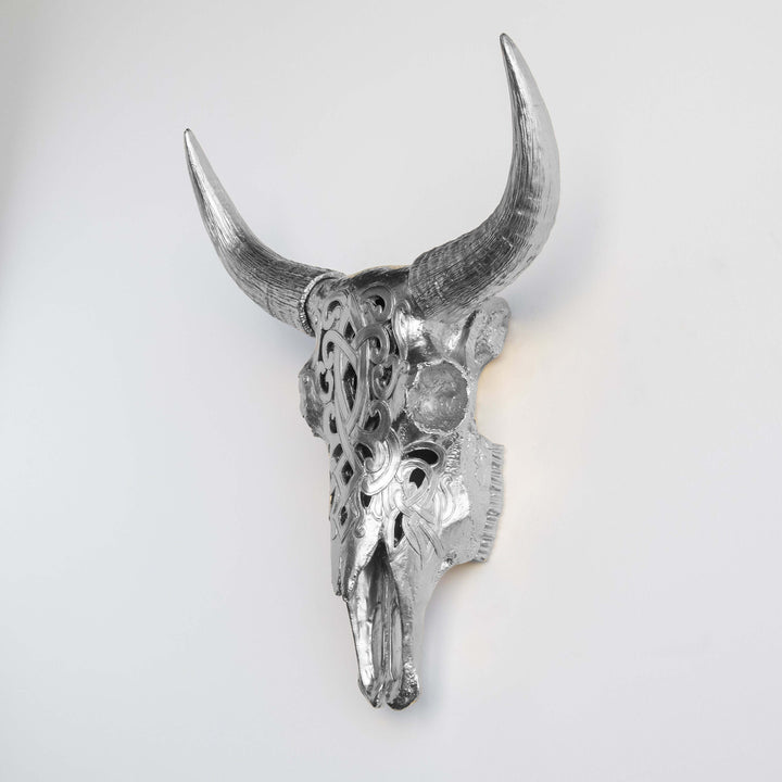 Handcrafted Faux Carved Cow Skull Wall Art