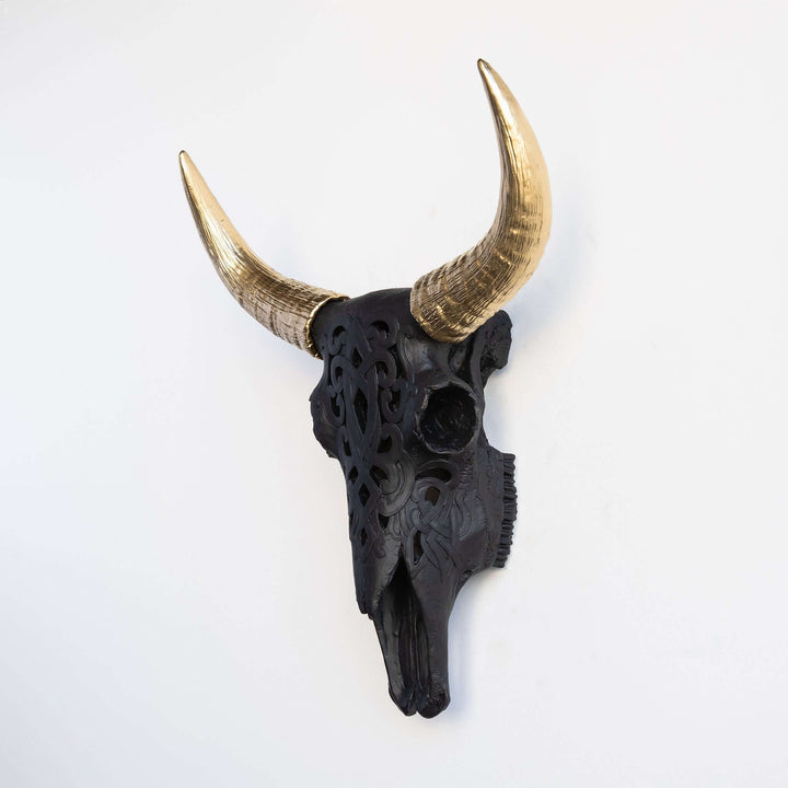 Handcrafted Faux Carved Cow Skull Wall Art