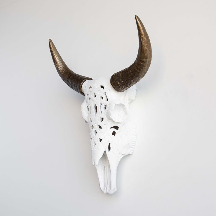 Handcrafted Faux Carved Cow Skull Wall Art