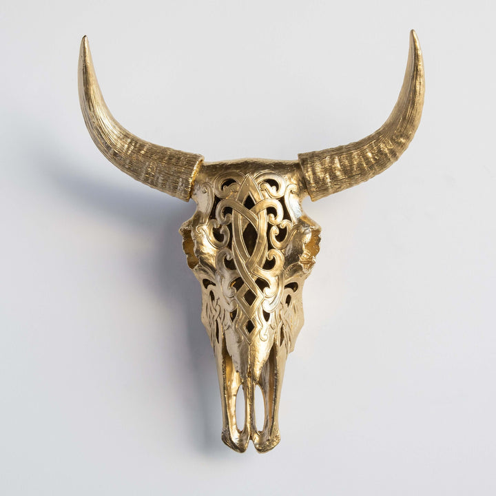 Handcrafted Faux Carved Cow Skull Wall Art