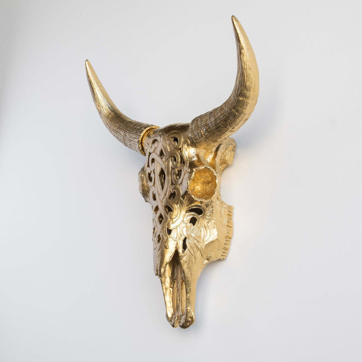 Handcrafted Faux Carved Cow Skull Wall Art