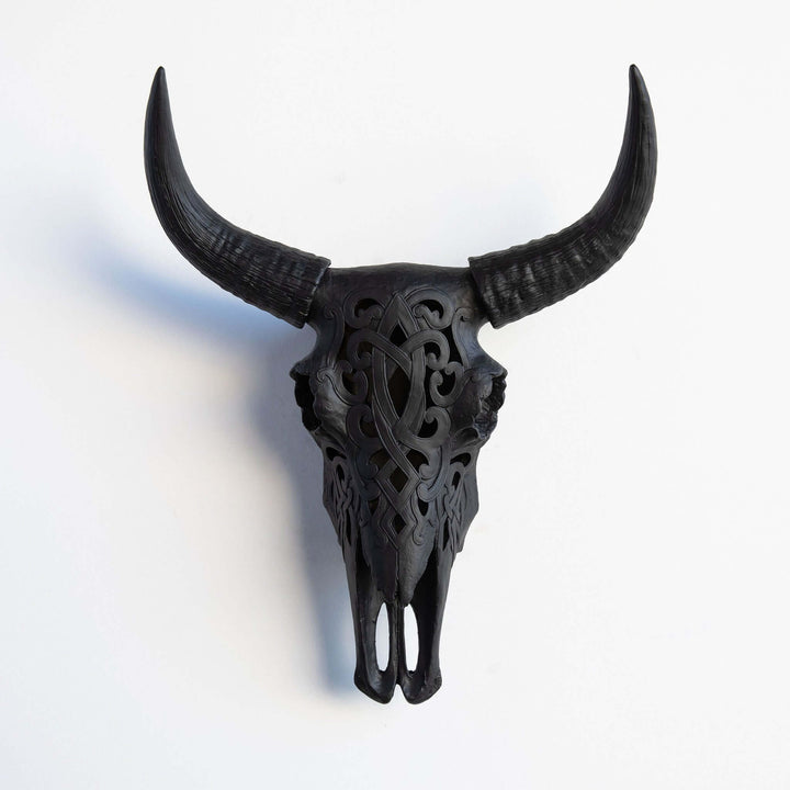 Handcrafted Faux Carved Cow Skull Wall Art