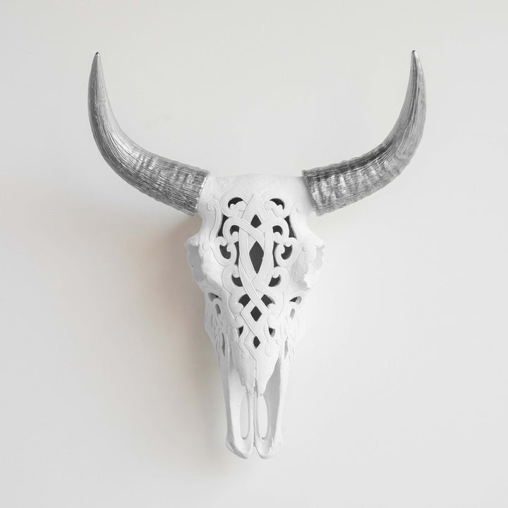 Handcrafted Faux Carved Cow Skull Wall Art
