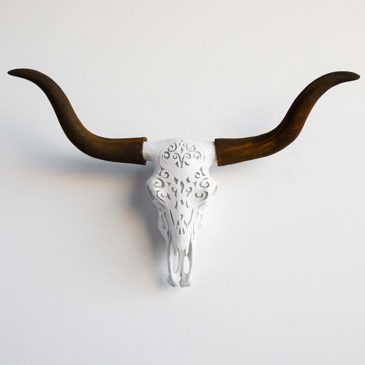 Handcrafted Faux Carved Texas Longhorn Skull Wall Art