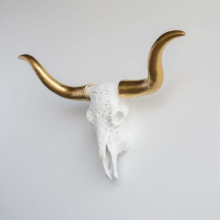 Handcrafted Faux Carved Texas Longhorn Skull Wall Art