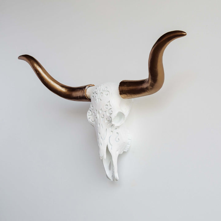 Handcrafted Faux Carved Texas Longhorn Skull Wall Art
