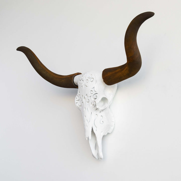 Handcrafted Faux Carved Texas Longhorn Skull Wall Art