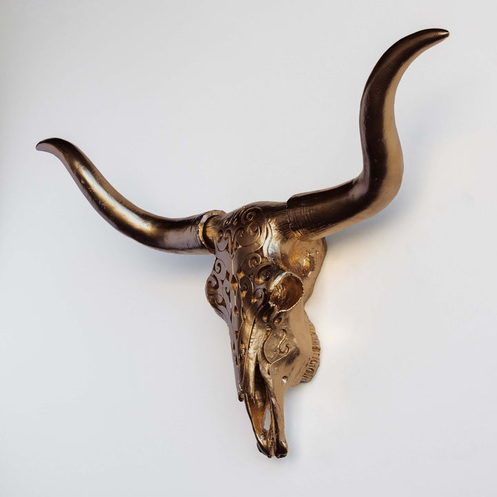 Handcrafted Faux Carved Texas Longhorn Skull Wall Art