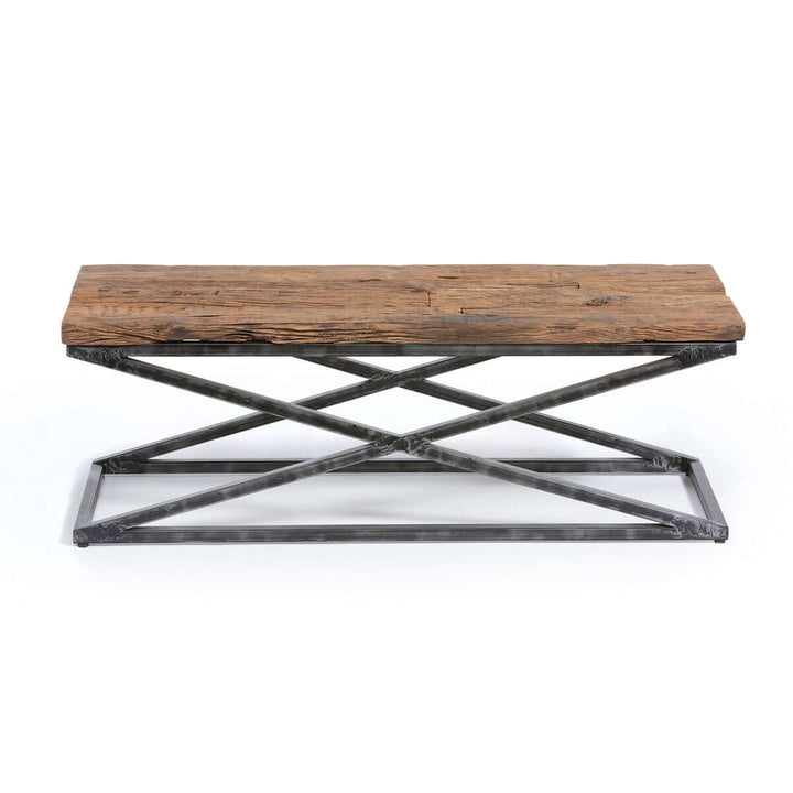 Industrial Railway Wood and Iron Coffee Table with vintage-inspired wooden top and iron base, combining classic design and robust durability.