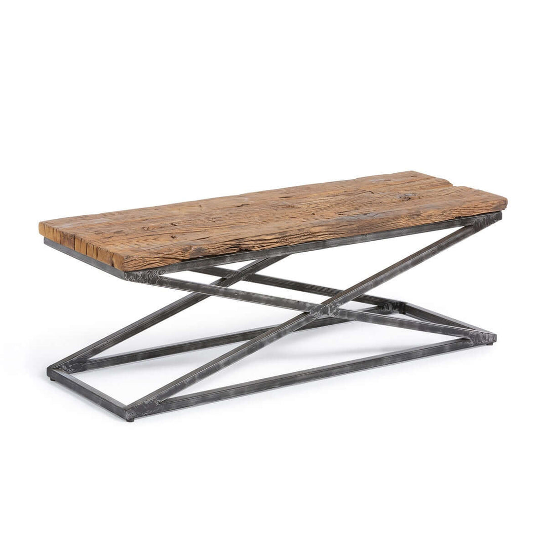 Industrial Railway Wood and Iron Coffee Table with reclaimed timber and iron base, vintage-inspired design.