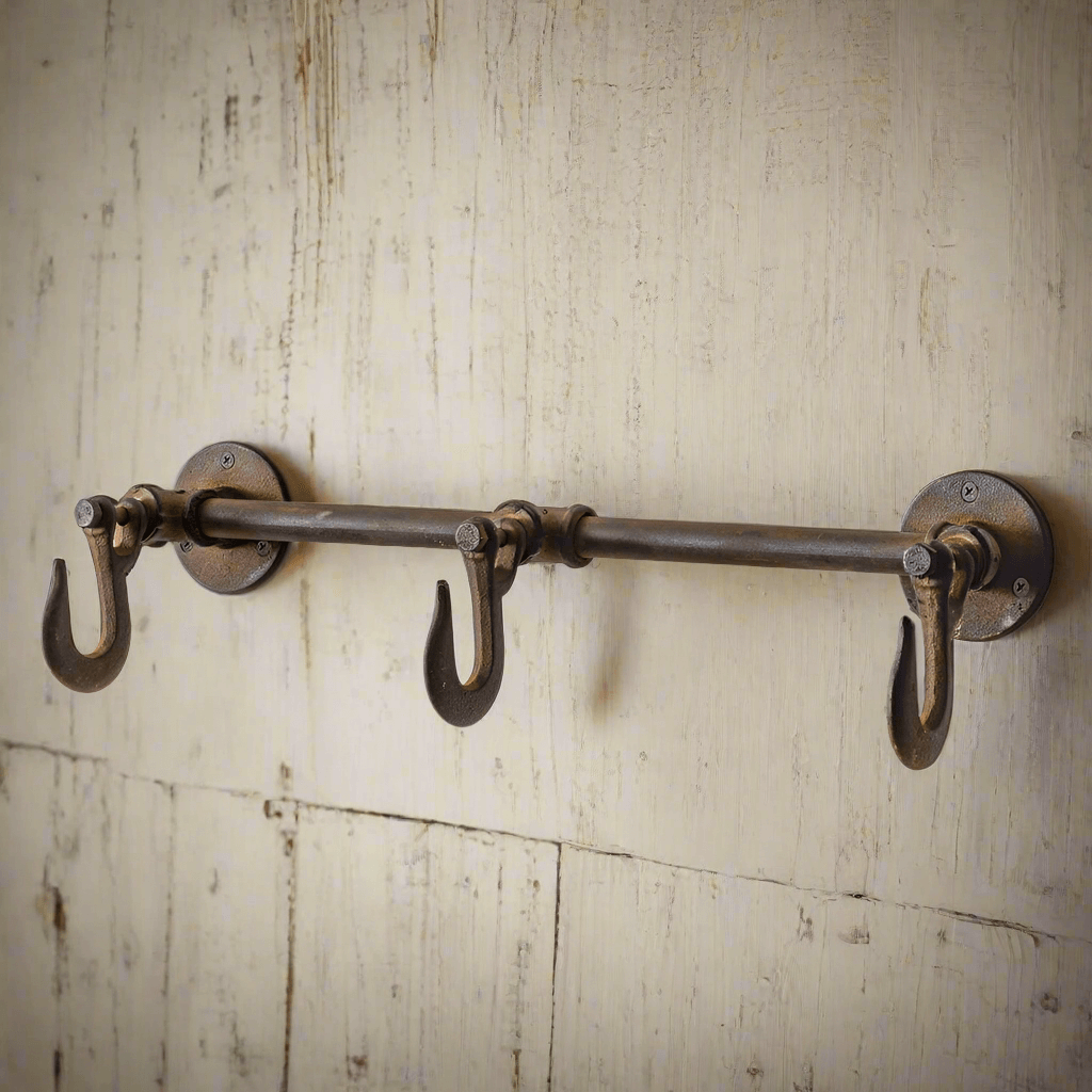 Industrial Three Hook Wall Rack for Home Organization – Vintage