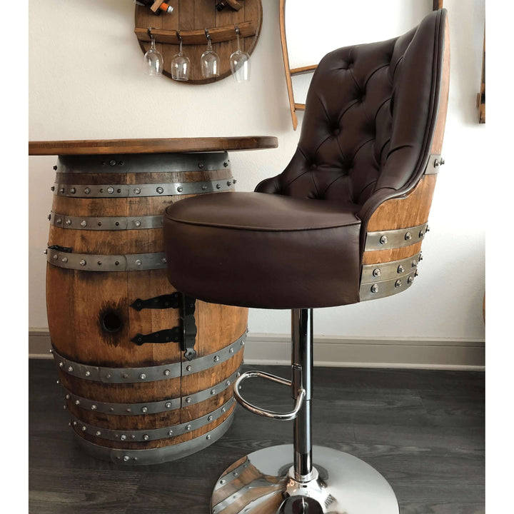 Reclaimed Wine Barrel Bar Set with Adjustable Pub Stools
