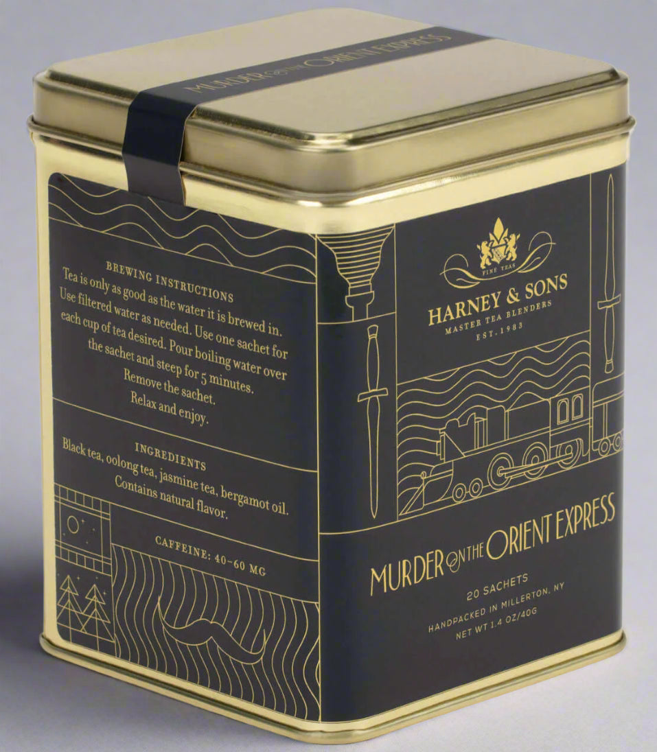 Murder on the Orient Express Tea Tin (20 Sachets) by Harney & Sons featuring elegant design inspired by 1930s train travel.