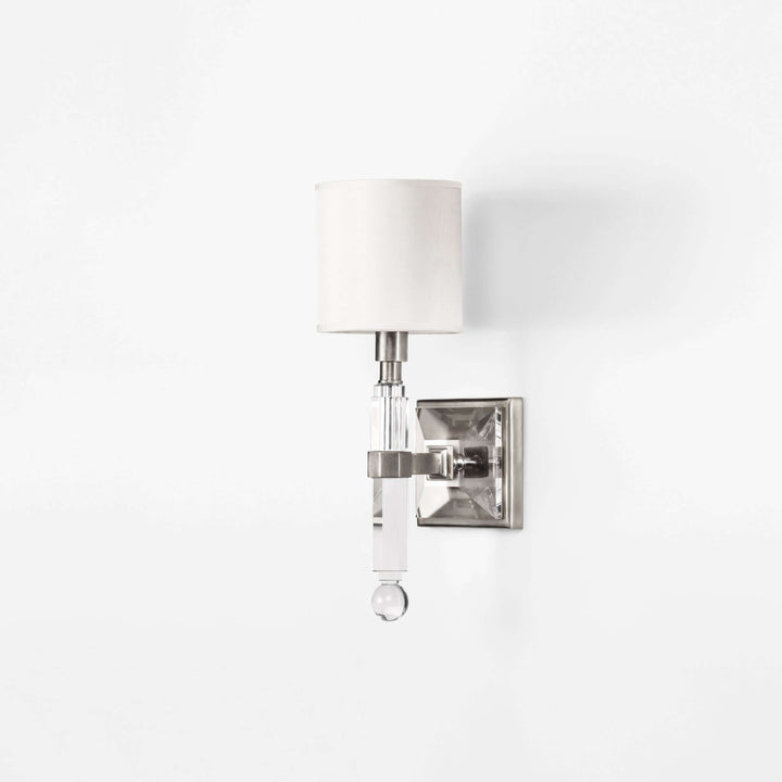 Crystal Wall Sconce with Polished Nickel Trim and Linen Shade
