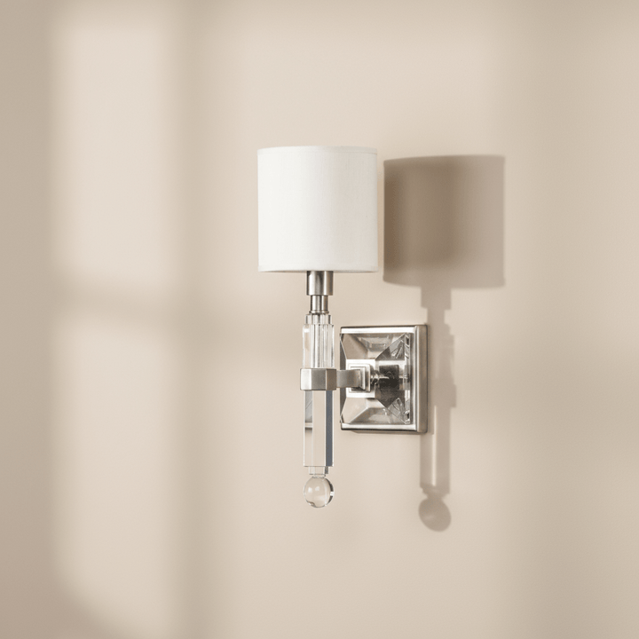 Crystal Wall Sconce with Polished Nickel Trim and Linen Shade
