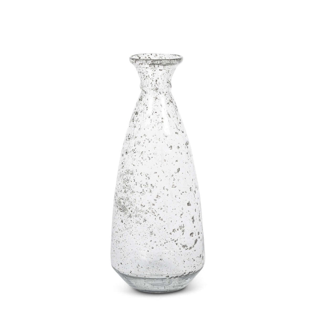 Recycled Glass Coastal Vase with frosted mottled finish and elongated silhouette, 17-inch tall handcrafted eco-friendly decor.