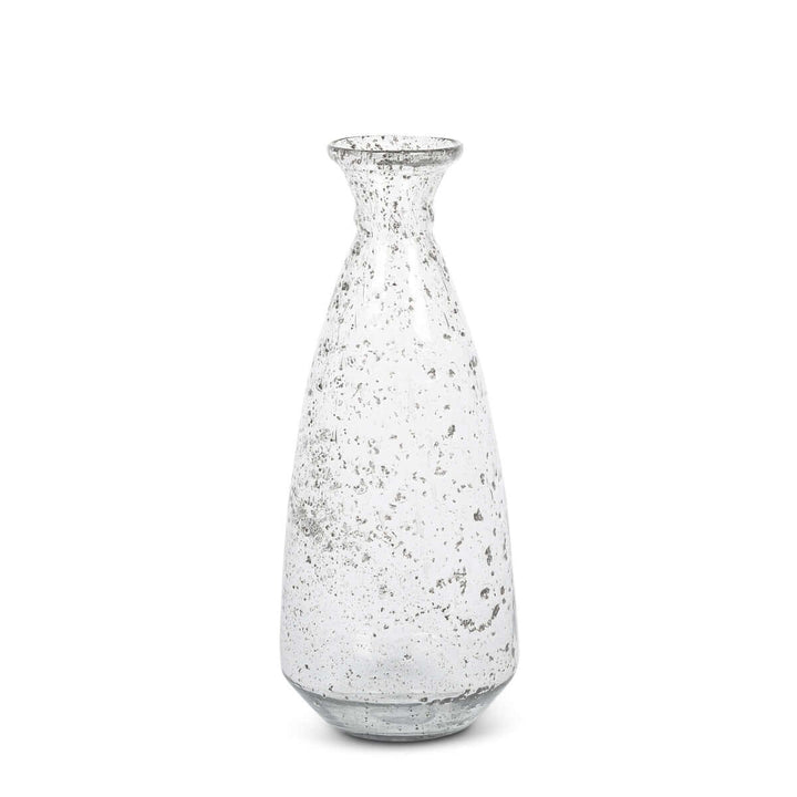 Recycled Glass Coastal Vase with frosted mottled finish and elongated silhouette, 17-inch tall handcrafted eco-friendly decor.