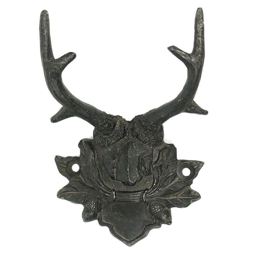 Rustic antler wall hook with vintage lodge design, perfect for adding rustic charm to any space.