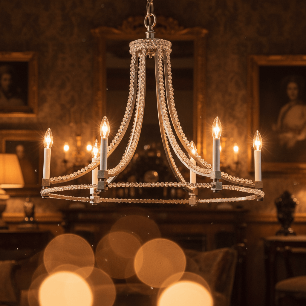 Antique Silver Leaf Italian Chandelier with Glass Beads