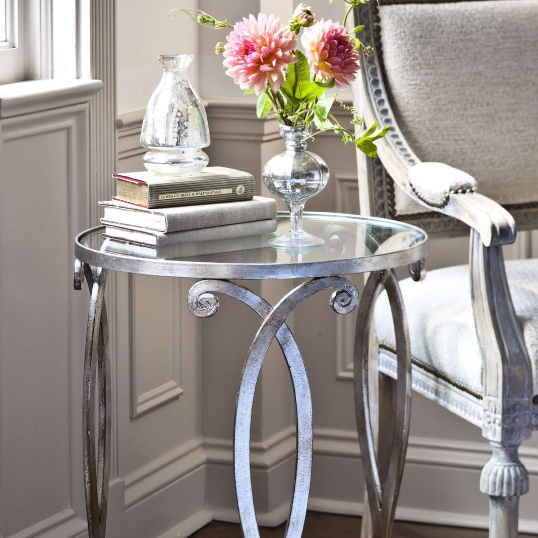 Italian Silver Leaf and Glass Side Table