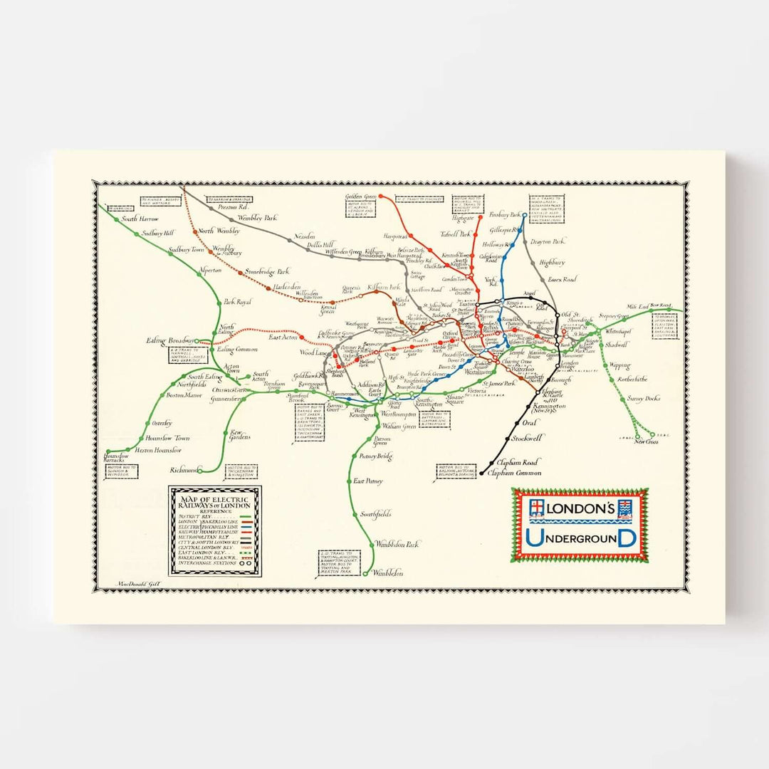 Vintage London Underground Map 1922 wall art showcasing historic railway routes and stations in early 20th-century style.