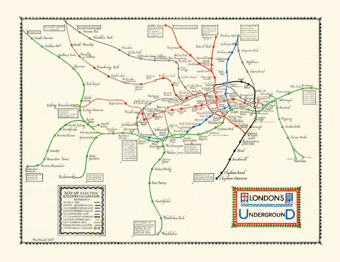 Vintage London Underground Map 1922 - historic wall art of early 20th-century railway routes in London
