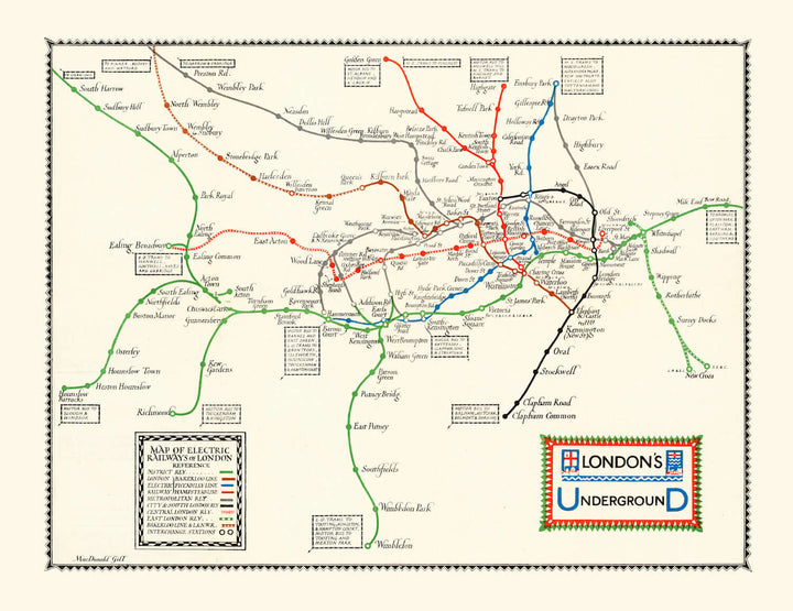 Vintage London Underground Map 1922 - historic wall art of early 20th-century railway routes in London
