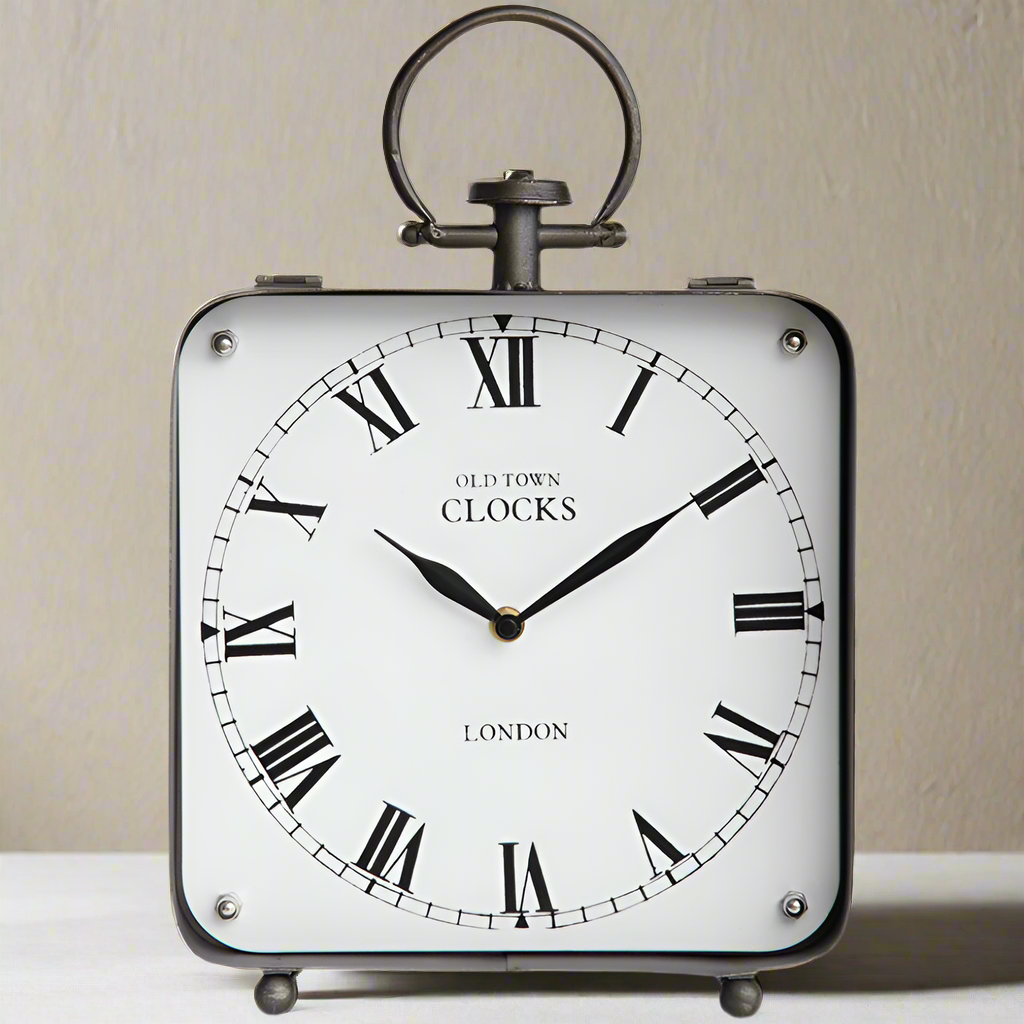 Vintage Old Town London Desk Clock with Roman numerals, elegant design, and classic craftsmanship.