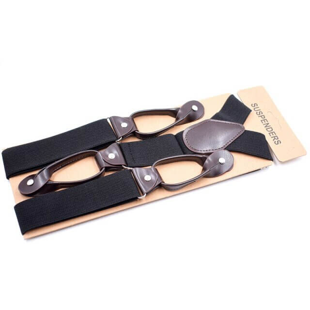 Vintage Inspired Suspenders with Leather Button Tabs featuring durable elastic bands and traditional button-on fastening for men.