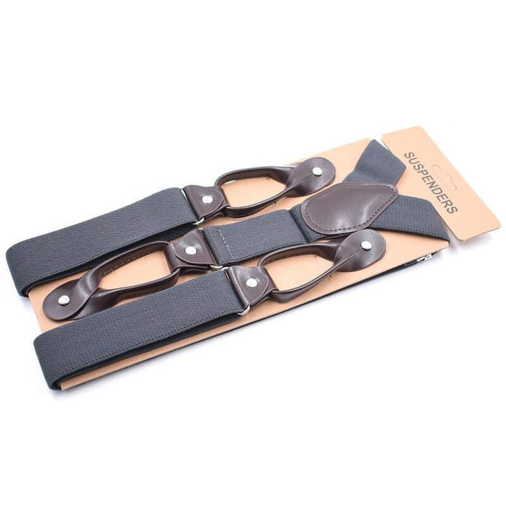 Vintage Inspired Suspenders with Leather Button Tabs in packaging