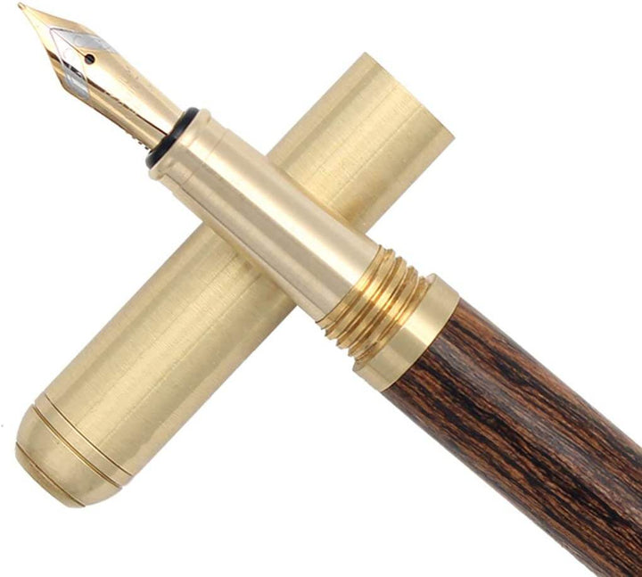 Close-up of Vintage Wood and Brass Fountain Pen | The Hemmingway with brass cap and wooden body.