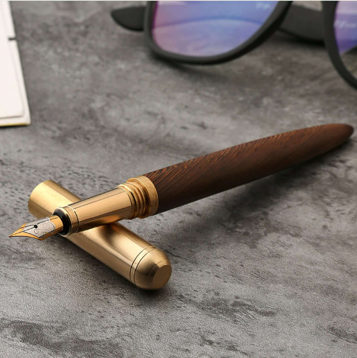 Vintage Wood and Brass Fountain Pen | The Hemmingway on elegant desk surface