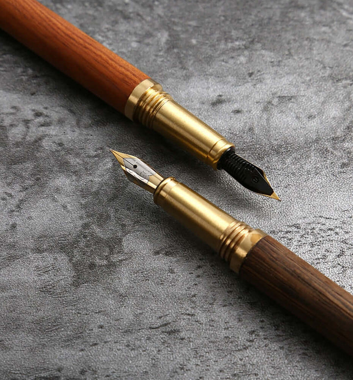 Vintage Wood and Brass Fountain Pen | The Hemmingway on textured background