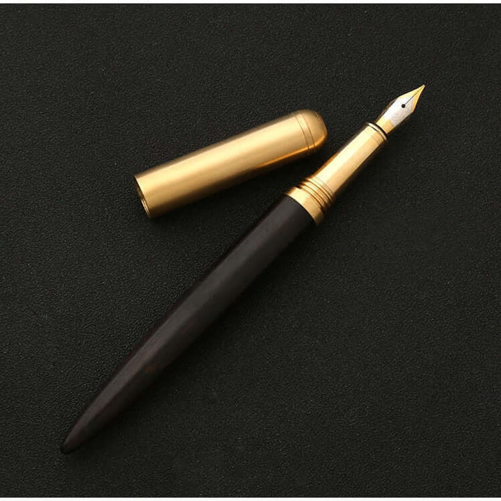Vintage Wood and Brass Fountain Pen | The Hemmingway on black background