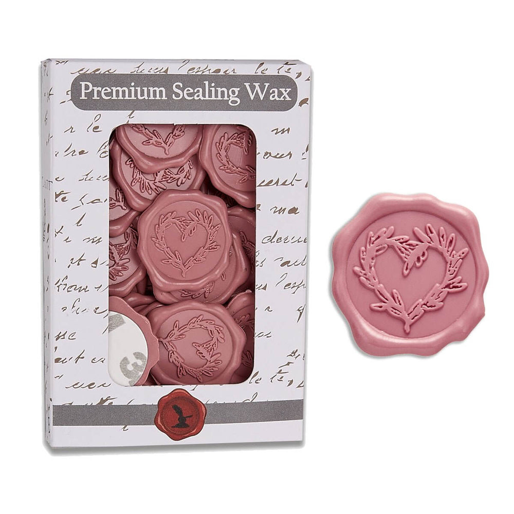 Vintage Branch Heart Wax Seal Stickers for Wedding Invitations in rose pink color, boxed set with delicate branch heart design.