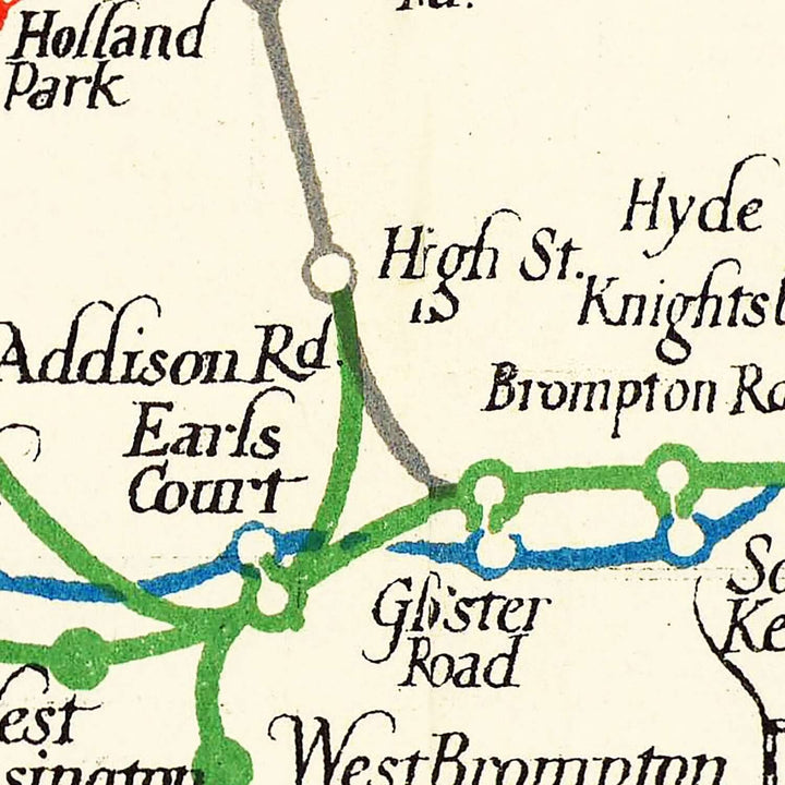 Section of Vintage London Underground Map 1922 showing Addison Road, preserved historic transit routes in early 20th-century London.