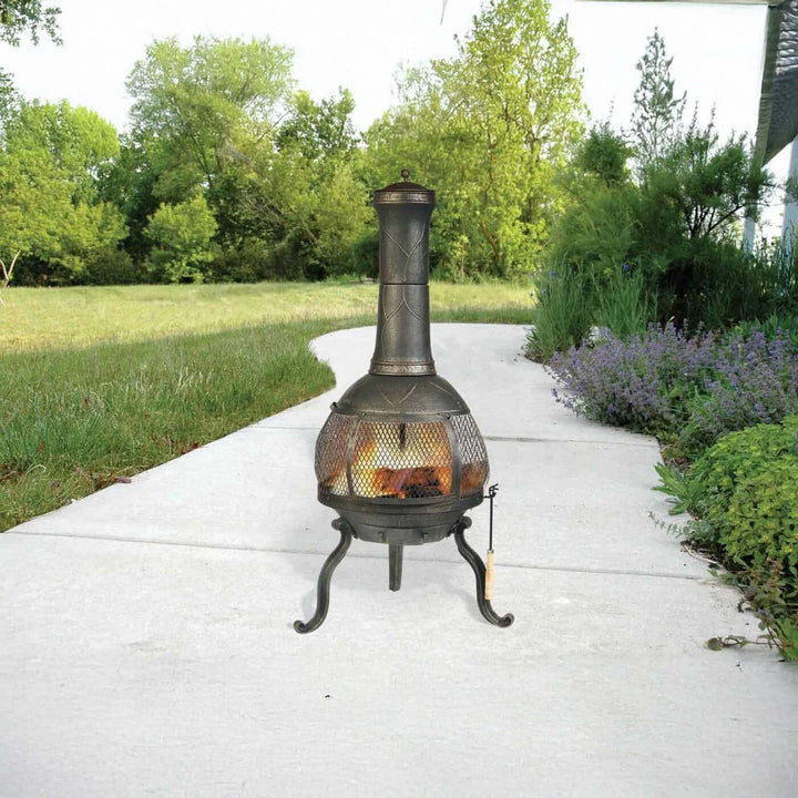 Vintage Outdoor Chimenea Fire Pit in garden setting enhancing outdoor ambiance