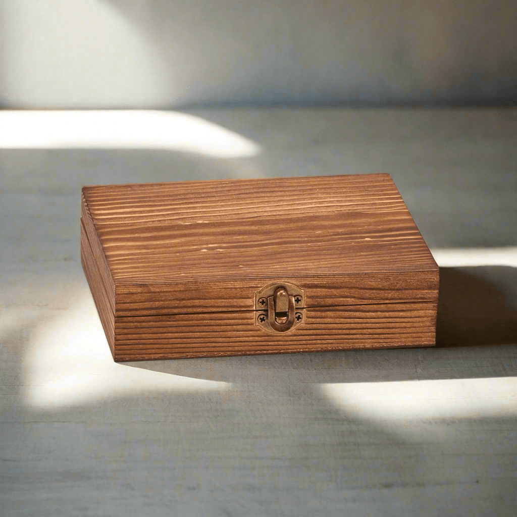 Vintage Whiskey Chilling Stone Set in Wooden Gift Box displayed on a table