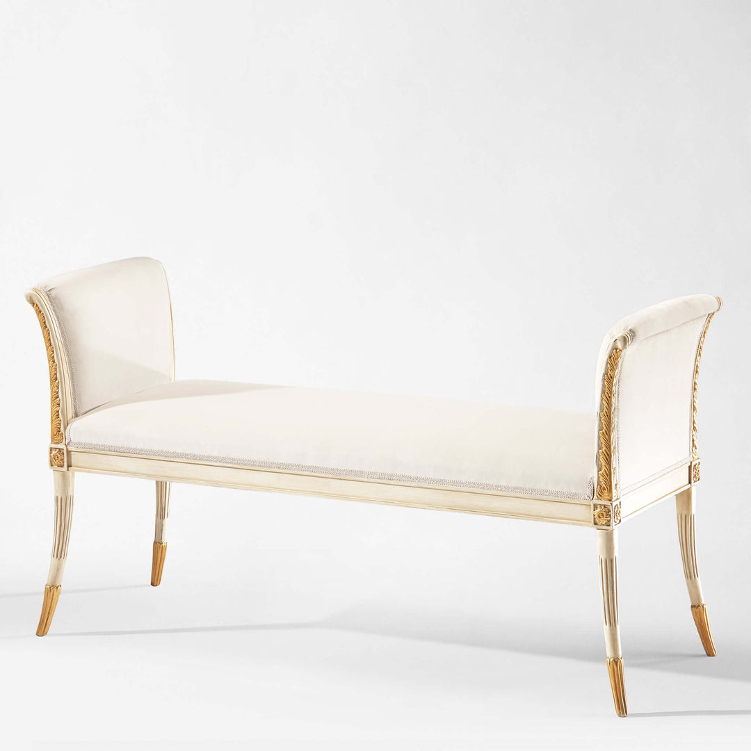 Italian Neoclassical White and Gold Leaf Bench