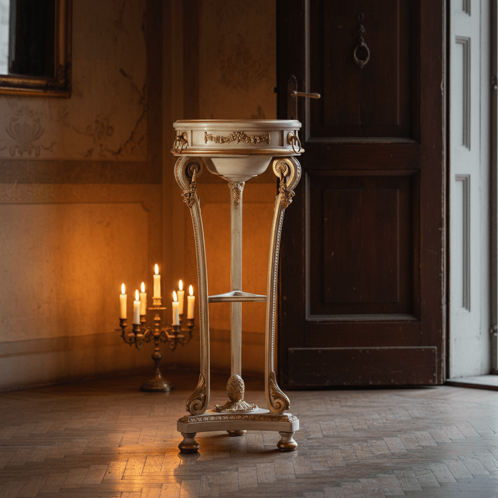 Vintage Italian Neoclassical White and Gold Leaf Pedestal