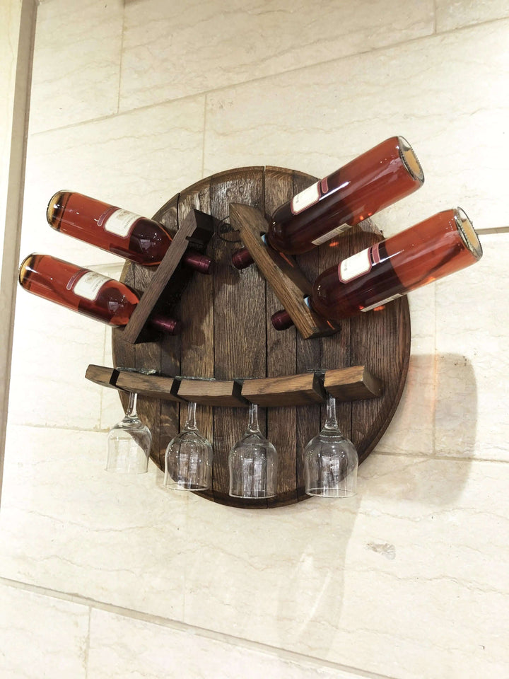 Reclaimed Wine Barrel Head Wall Mount Wine Rack