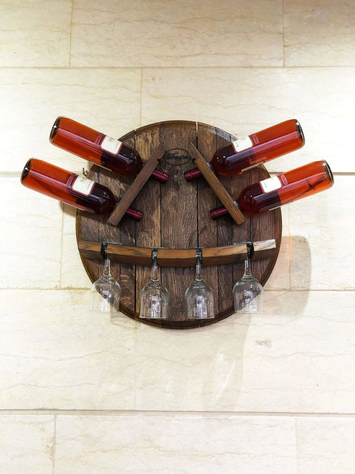 Reclaimed Wine Barrel Head Wall Mount Wine Rack