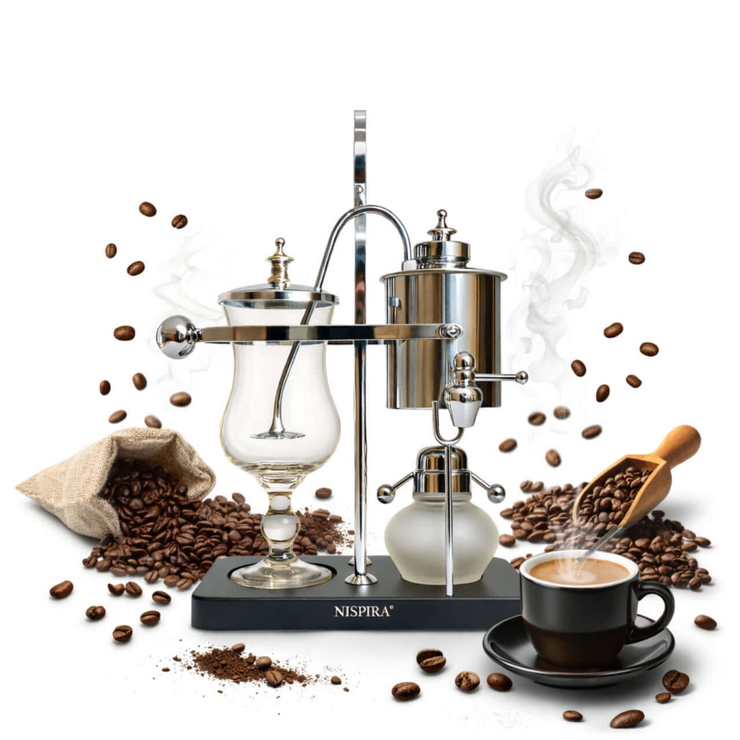 Nispira Vintage Belgian Syphon Coffee Maker – Silver Balance Siphon Brewer for Home Coffee Experience