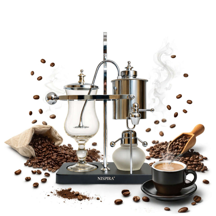 Nispira Vintage Belgian Syphon Coffee Maker – Silver Balance Siphon Brewer for Home Coffee Experience