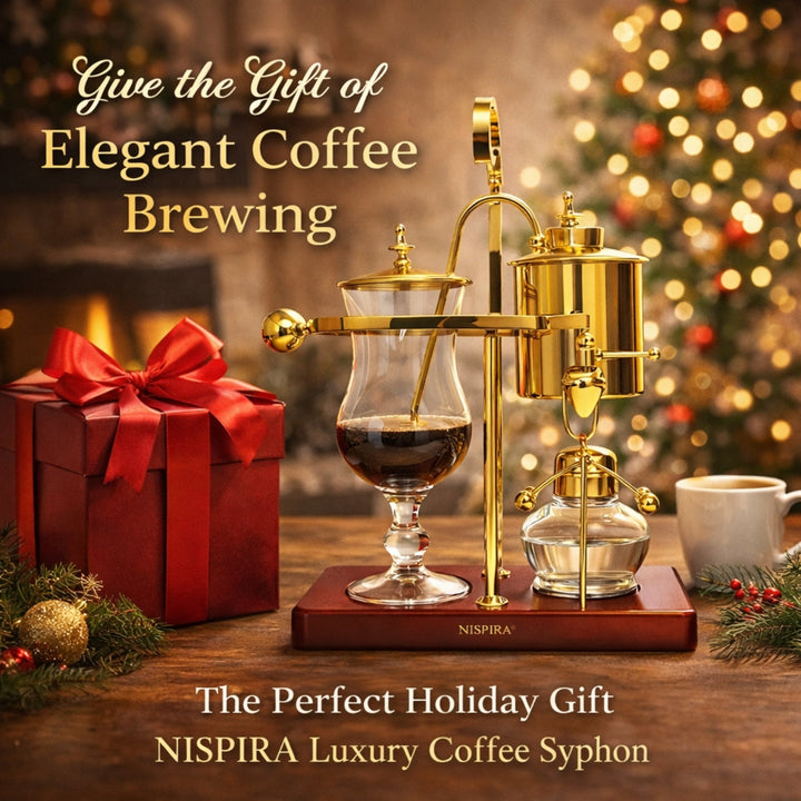 Nispira Vintage Belgian Syphon Coffee Maker – Gold Vacuum Brewer with Alcohol Burner