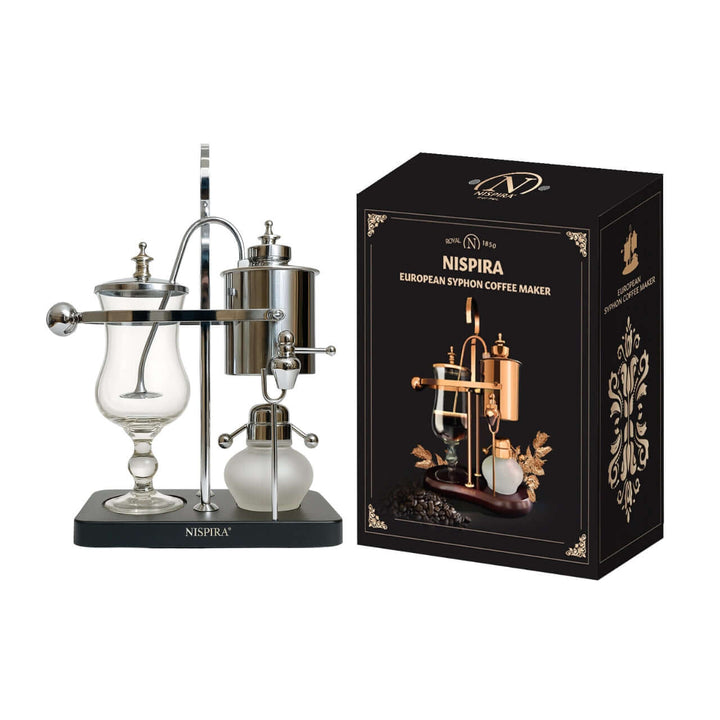 Nispira Vintage Belgian Syphon Coffee Maker – Silver Balance Siphon Brewer for Home Coffee Experience