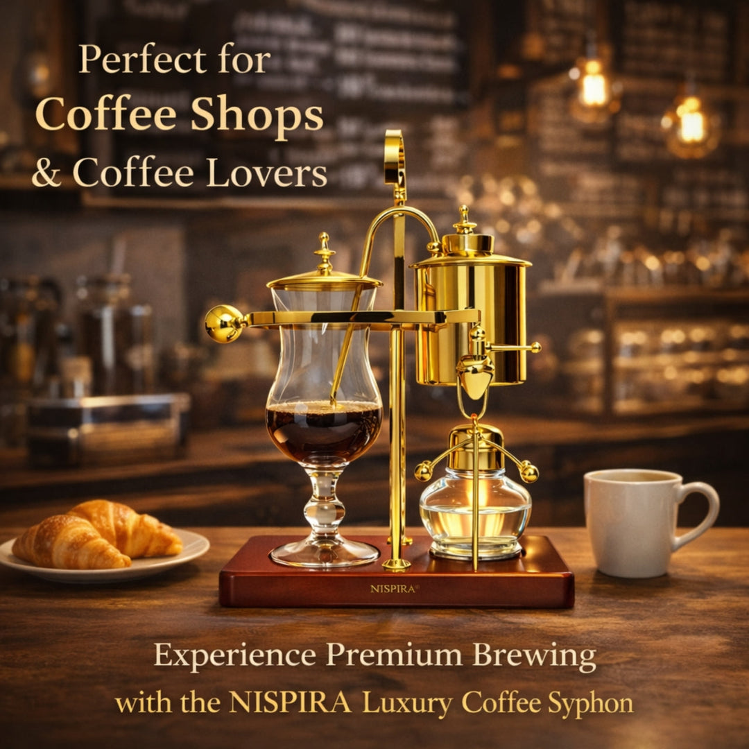 Nispira Vintage Belgian Syphon Coffee Maker – Gold Vacuum Brewer with Alcohol Burner