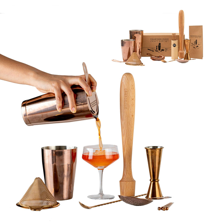 Antique Copper Mixologist Bartender Set (14-Piece)