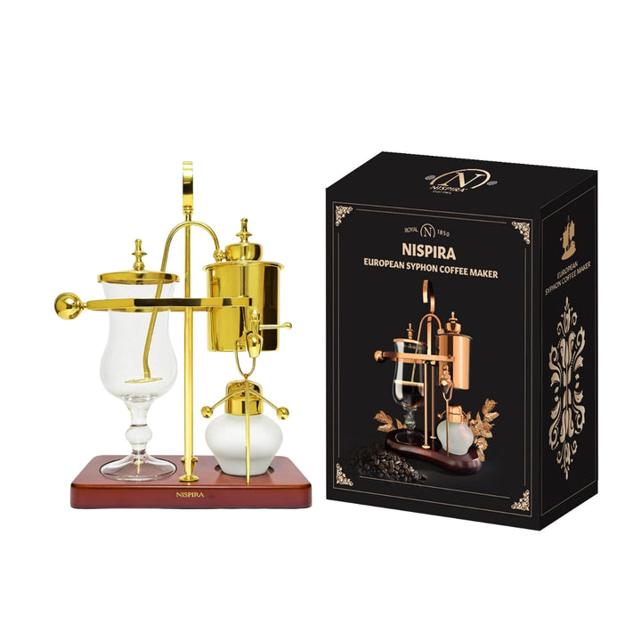 Nispira Vintage Belgian Syphon Coffee Maker – Gold Vacuum Brewer with Alcohol Burner